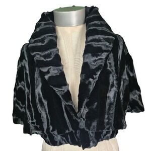 WHBM Black Faux Fur Luxe Coat Bolera 3/4 Sleeves Size XS Holiday Festival